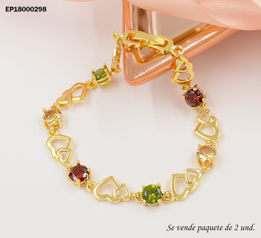 DÚO PULSERA CROQUI CORAZONES Y ZIRCONIAS REDONDAS COL.