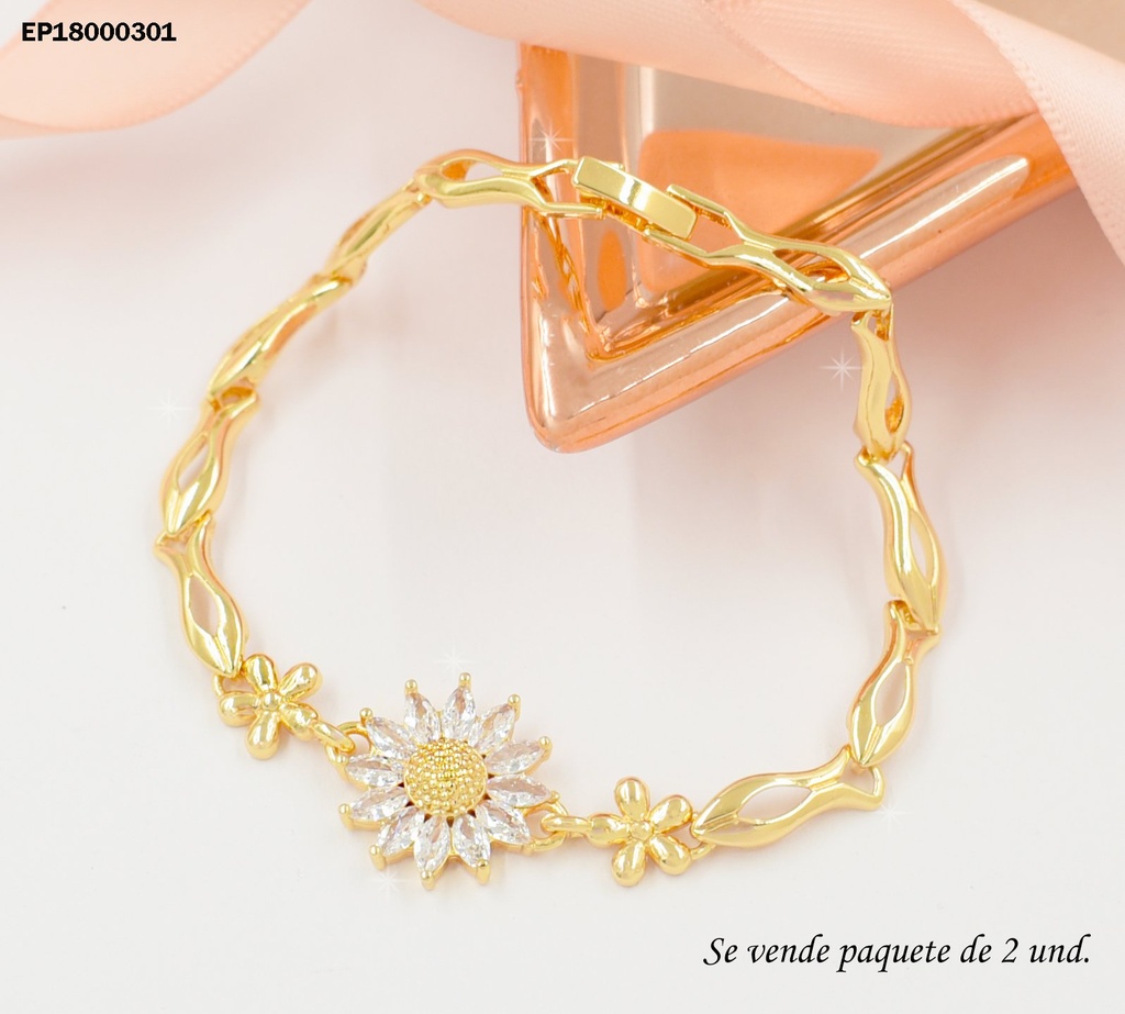 DÚO PULSERAS FLOR MARGARITA PETÁLOS CRISTALES