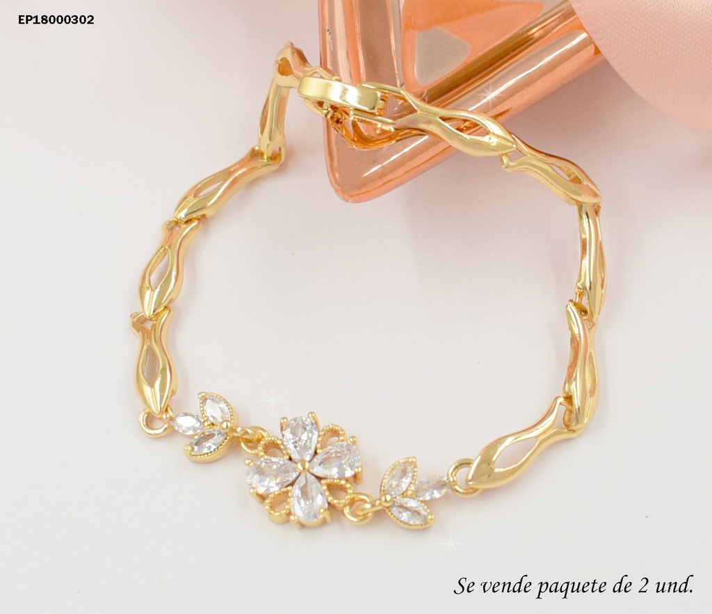 DÚO PULSERAS FLOR Y HOJITAS DE CRISTALES