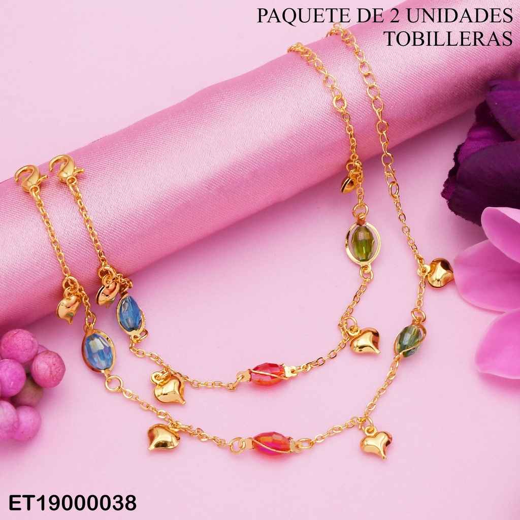 DÚO TOBILLERAS CRISTALES COL 💛/🦋/OSTRA SURTIDOS
