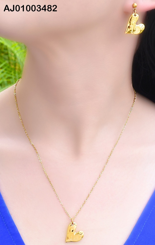 JUEGO ACERO CDN C/ DIJE DE CORAZON RELLENO Y ARETES FORMA DE CORAZON RELLENO COLGANTE