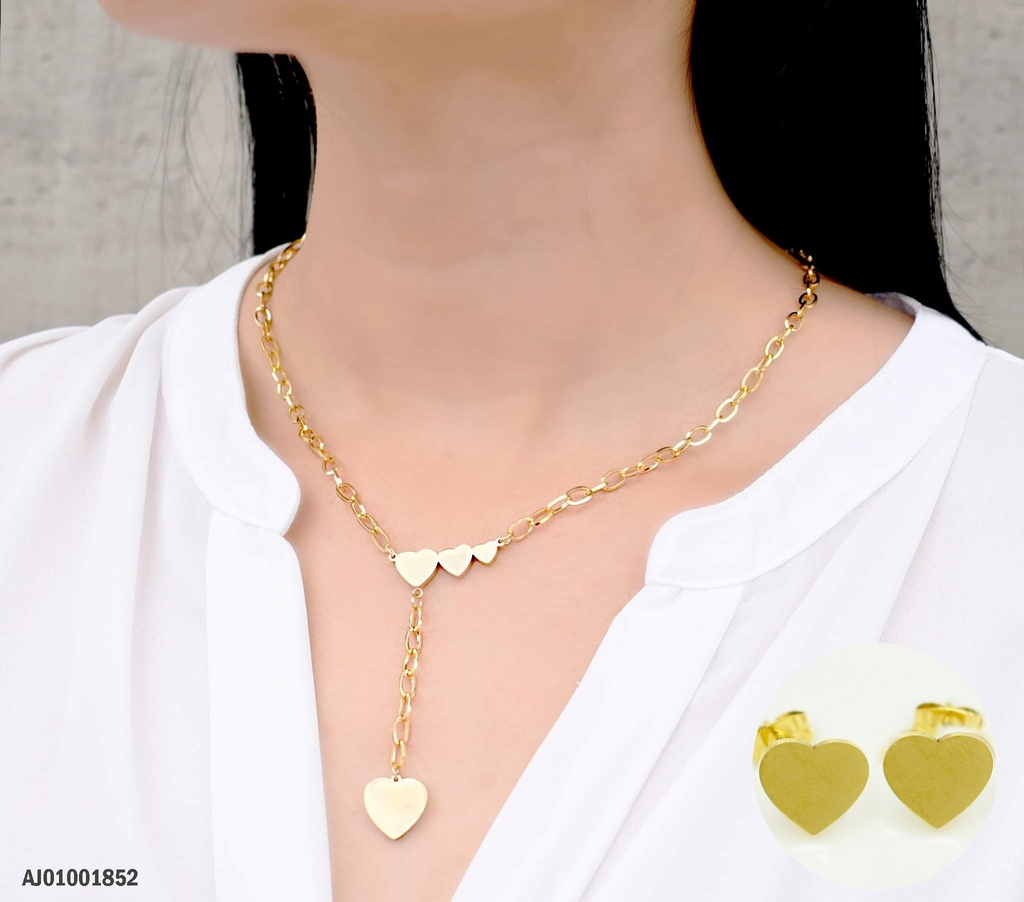 JUEGO ARETES CORAZON,DIJE TRES CORAZONES ASCENDENTES