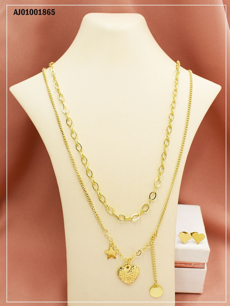 JUEGO ARETES CORAZONES, DIJE CORAZÓN CORRUGADO