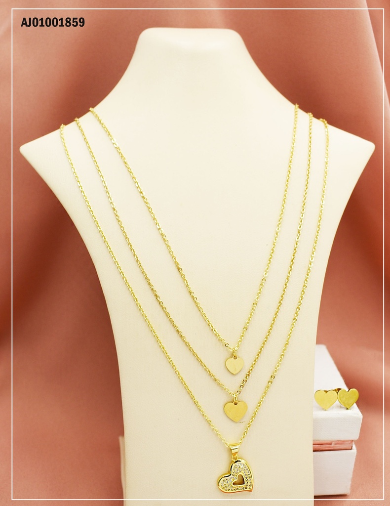 JUEGO ARETES CORAZONES,DIJE CORAZÓN ZIRCONIA CON MOLDE CORAZÓN