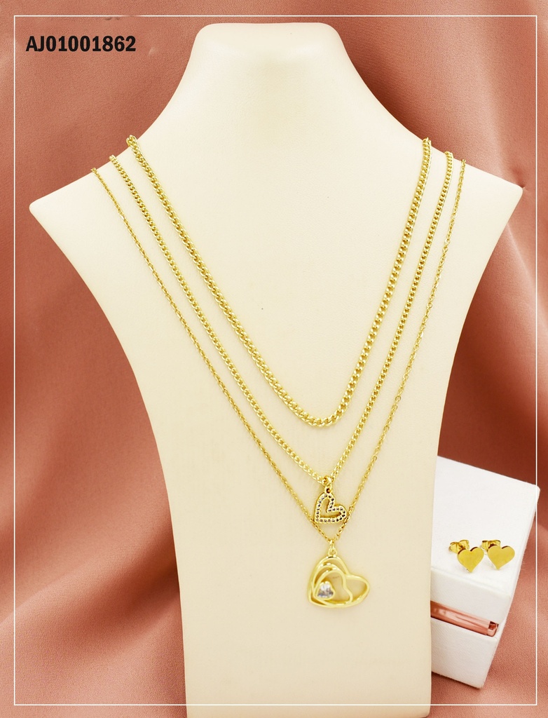 JUEGO ARETES CORAZONES,DIJE CROQUIS  Y ZIRCONIA CORAZÓN