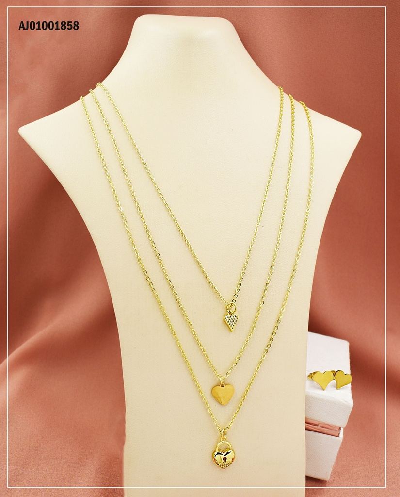JUEGO ARETES CORAZÓN DIJES CORAZÓN Y CANDADO CORAZÓN C/ZIRCONIAS