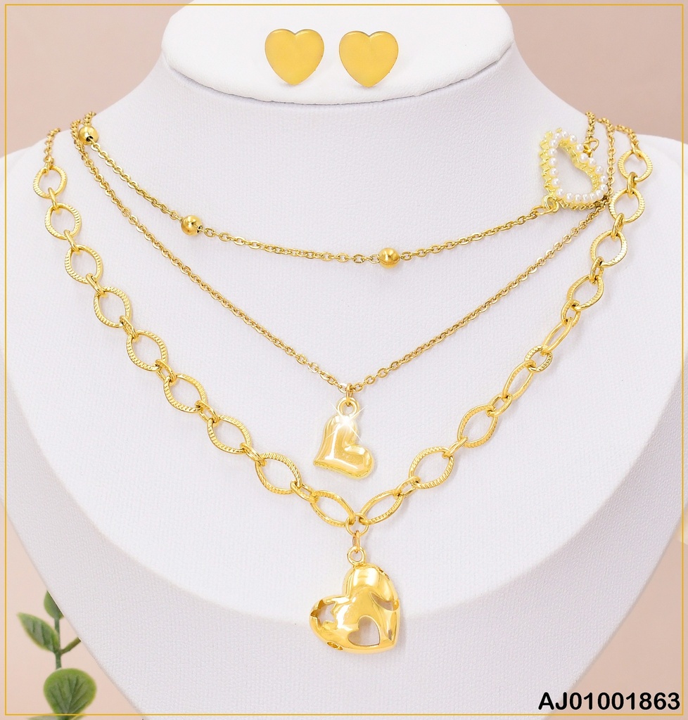 JUEGO ARETES CORAZÓN,DIJE CORAZÓN INFLADO FORMAS GRABADAS