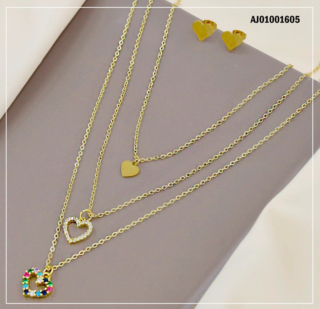 JUEGO ARETES CORAZÓN,DIJES CORAZÓN ZIRCONIAS