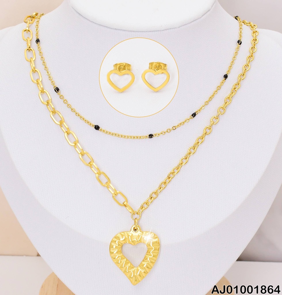 JUEGO ARETES CROQUI CORAZÓN, DIJE CROQUI CORAZÓN ANCHO