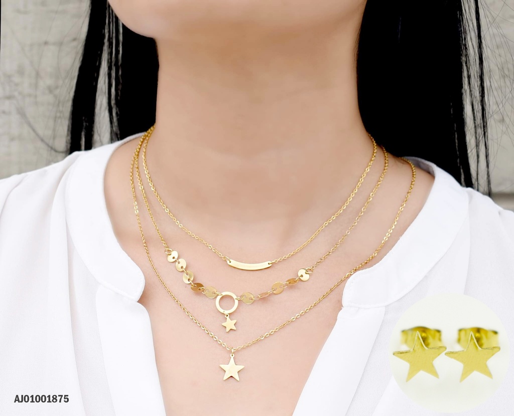 JUEGO ARETES ESTRELLAS,TRIPLE CADENA