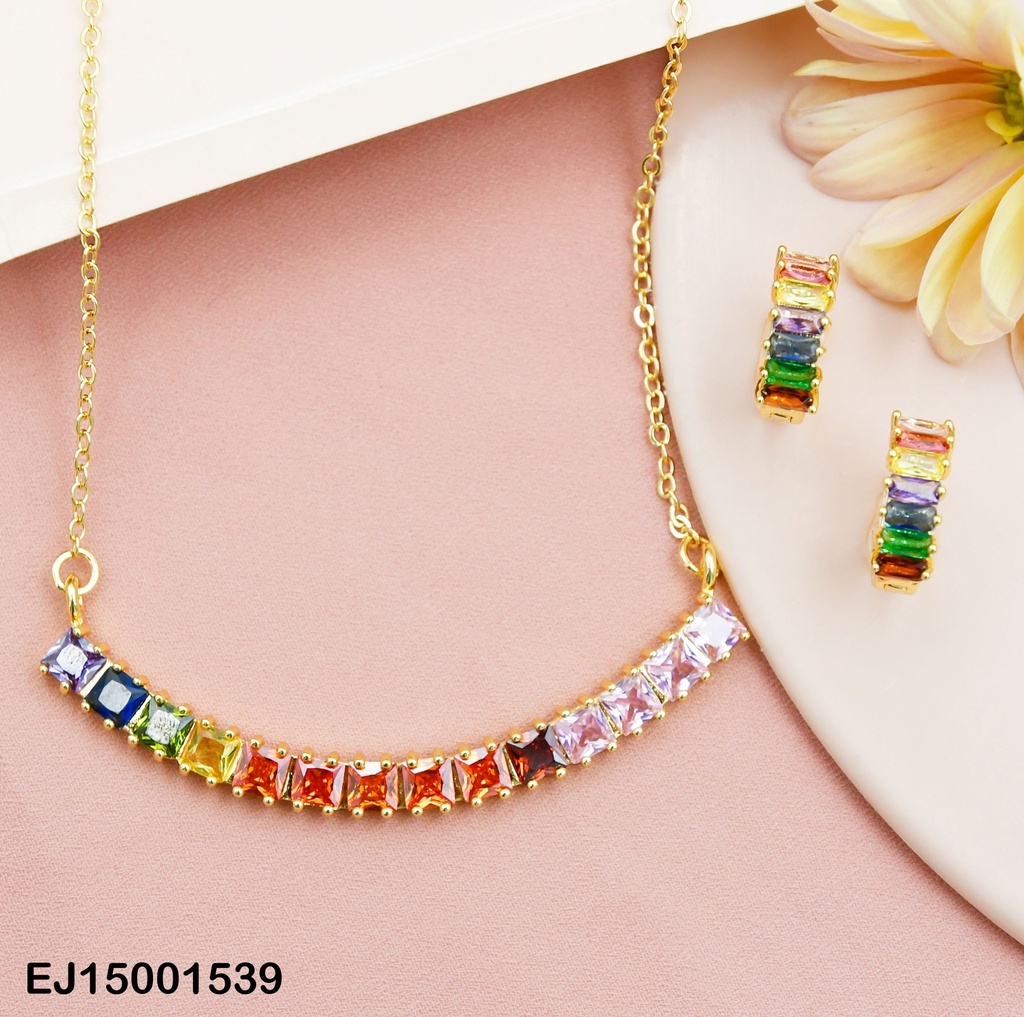 JUEGO ARETES HUGGIES COL/DIJE ZIRC.COLORES