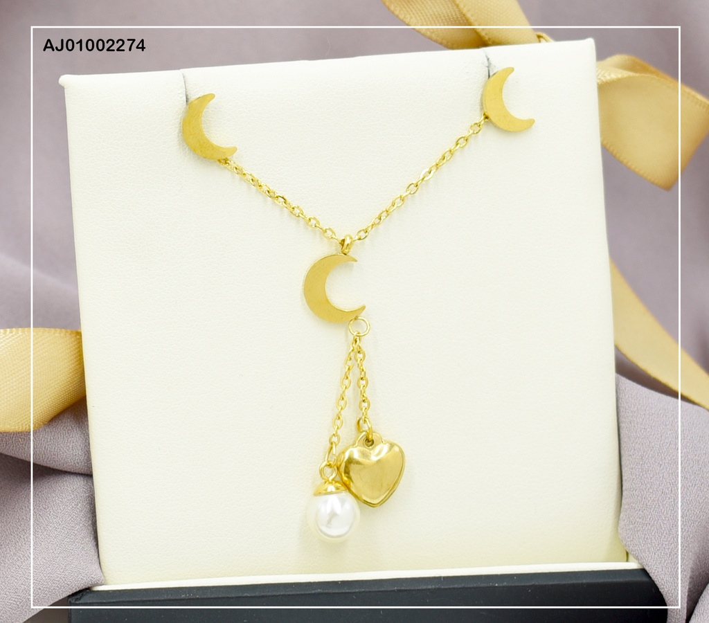 JUEGO ARETES LUNA, CADENA C/COLGANTE LUNA/CORAZÓN/PERLA (P.E.NOV2025)