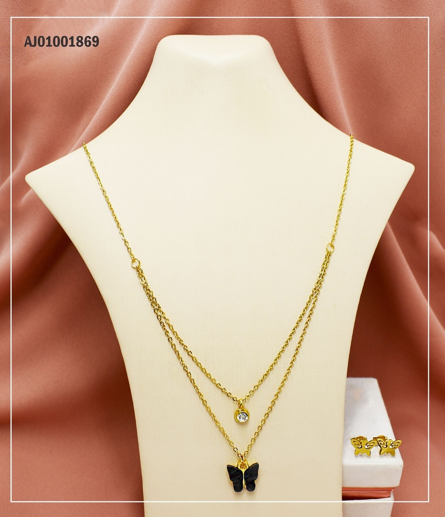 JUEGO ARETES MARIPOSA,DIJES MARIPOSA NEGRA Y ZIRCONIA