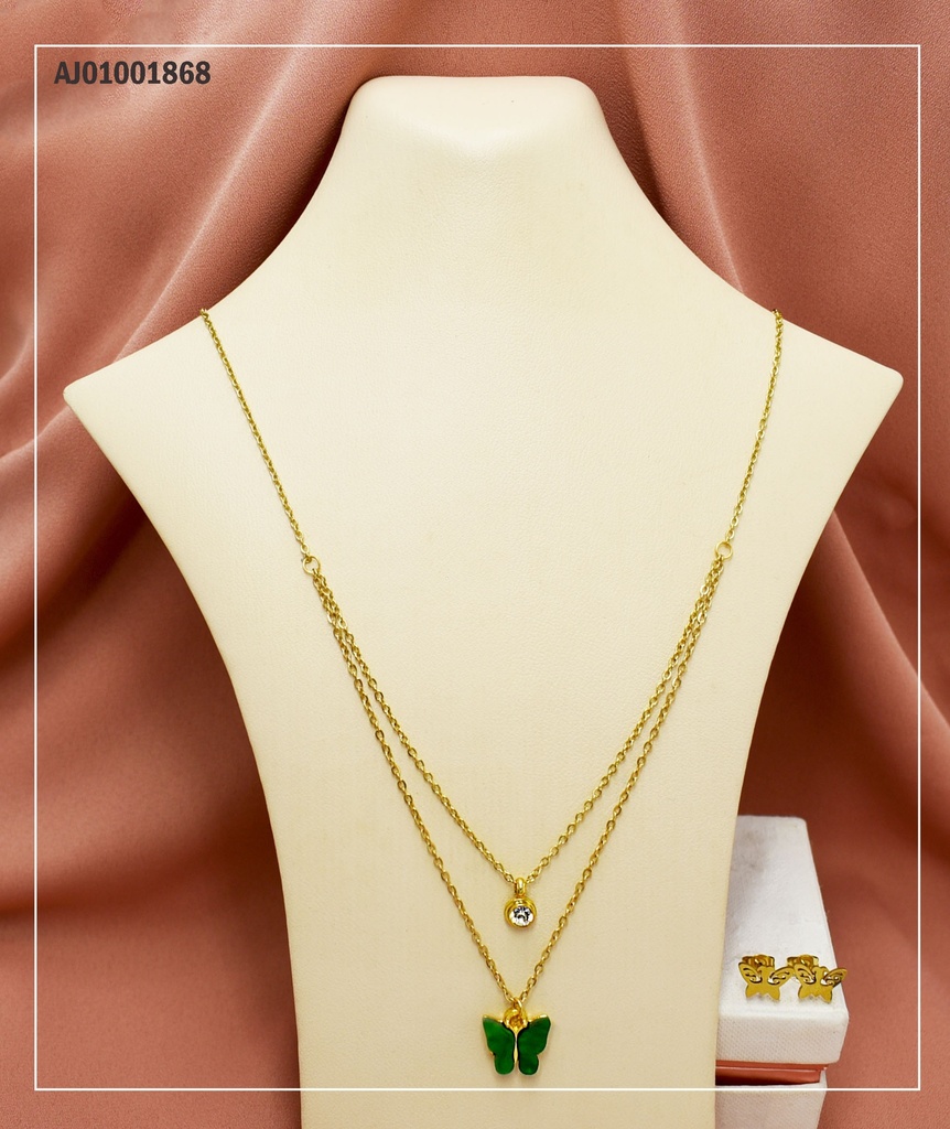 JUEGO ARETES MARIPOSA,DIJES MARIPOSA VERDE Y ZIRCONIA