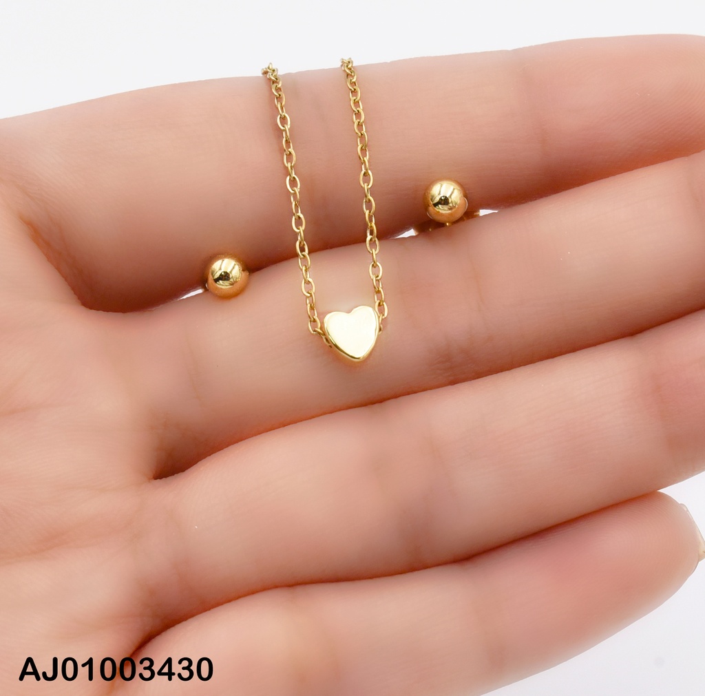 JUEGO ARETES PELOTITAS DOR. DIJE CORAZÓN ATRAVESADO