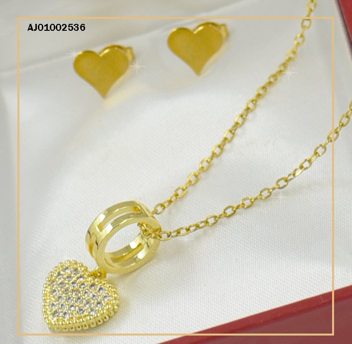 JUEGO ARETES PLACA CORAZÓN, DOBLE DIJE CÍRCULO/♥ ZIRCONIAS