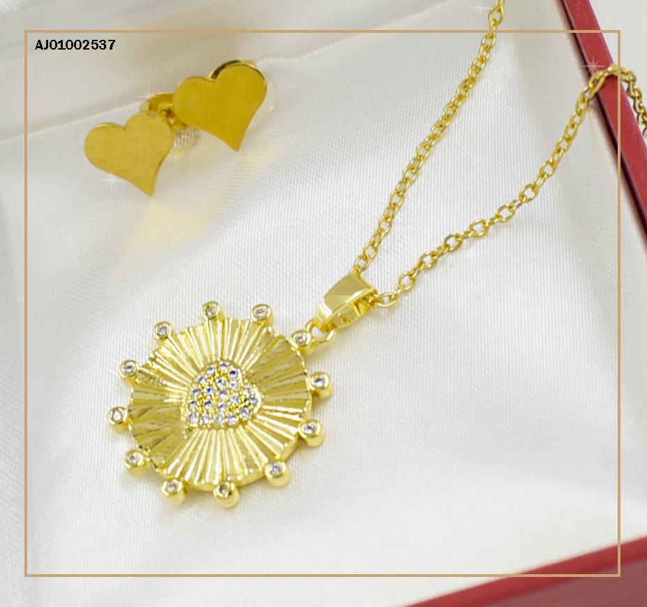 JUEGO ARETES PLACA ♥ DIJE CÍRCULO ABANICO CORAZÓN CENTRO