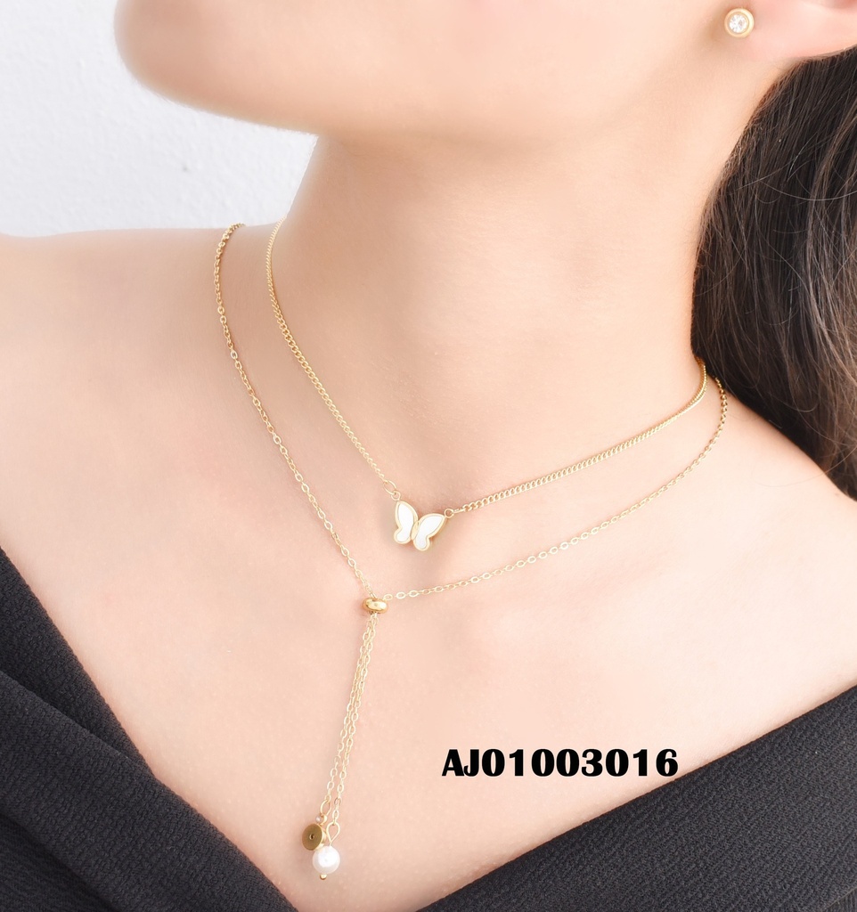 JUEGO ARETES ZIRC RD DOBLE CAD.DIJES MARIPOSA NÁCAR/CORBATERO