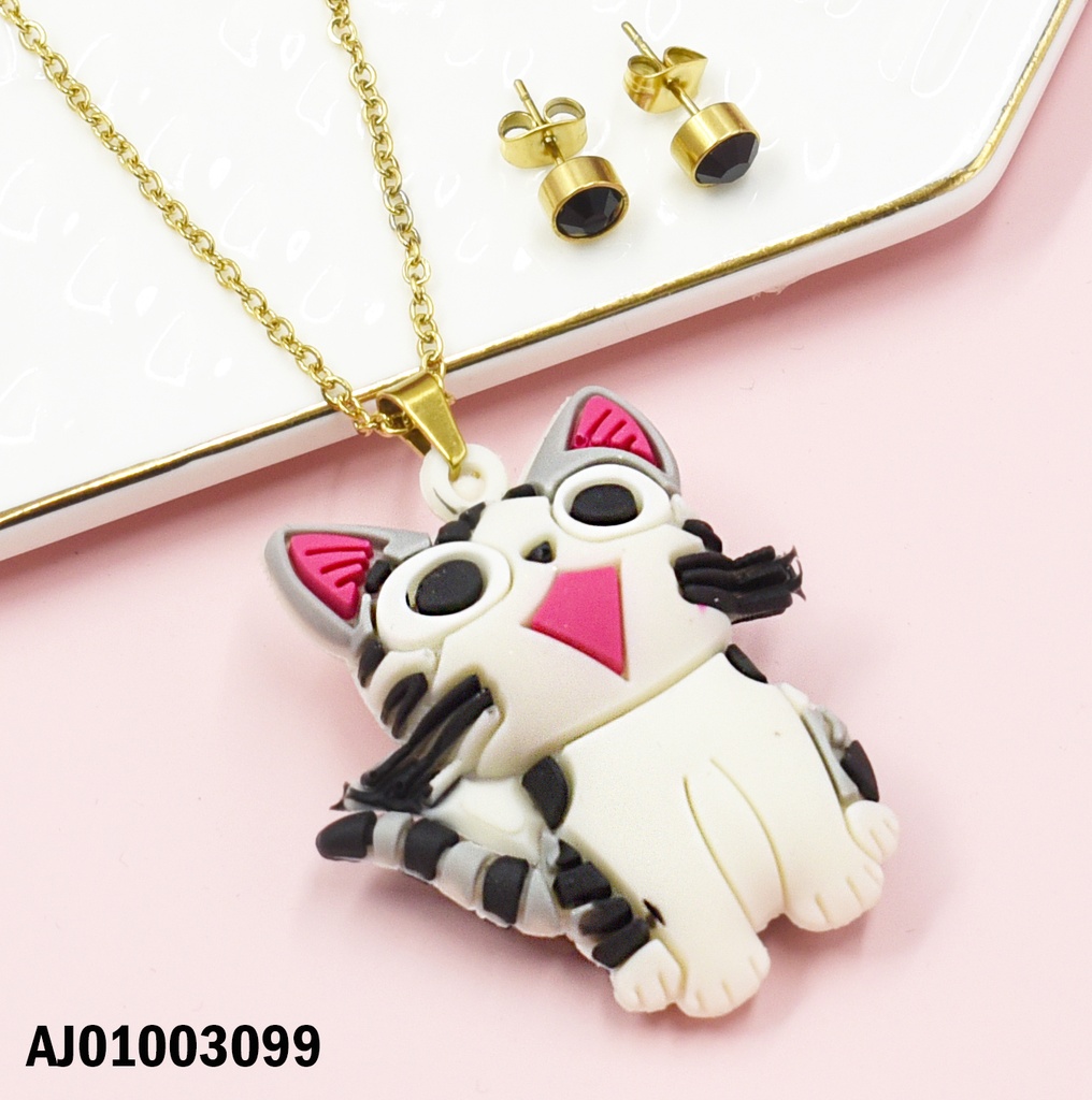 JUEGO ARETES ZIRC.NEGRA RD DIJE CHI THE CAT