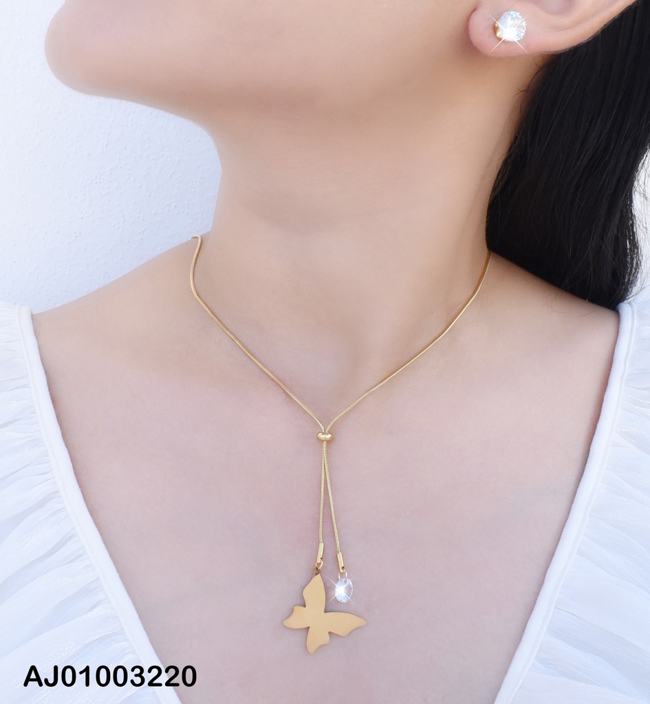 JUEGO ARETES ZIRCONIAS CORBATERO COLGANTES PLACA MARIPOSA/ZIRC