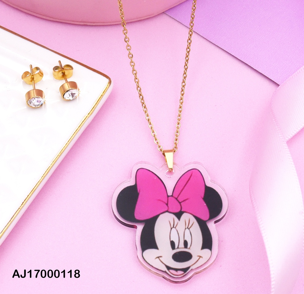 JUEGO ARETES ZIRCONIAS RD DIJE:MINNIE MOUSE C/🎀