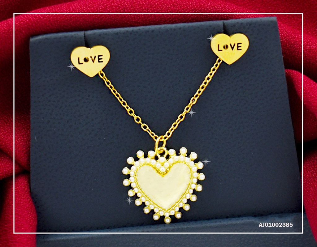 JUEGO ARETES ♥ "LOVE" DIJE CORAZÓN PERLITAS AL CONTORNO