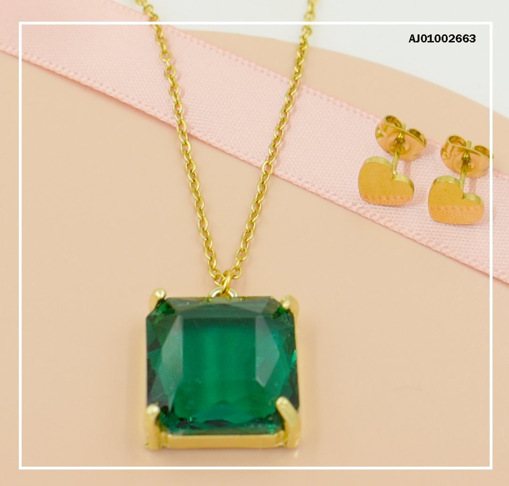 JUEGO ARETES ♥ DIJE 🟩 VERDE