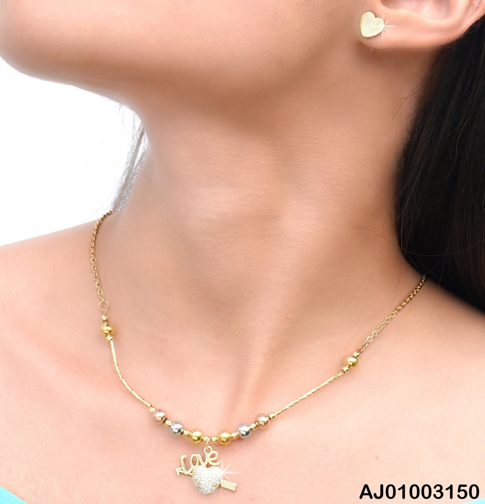 JUEGO ARETES💛CADENA C/🟡🟠⚪ "LOVE💘"