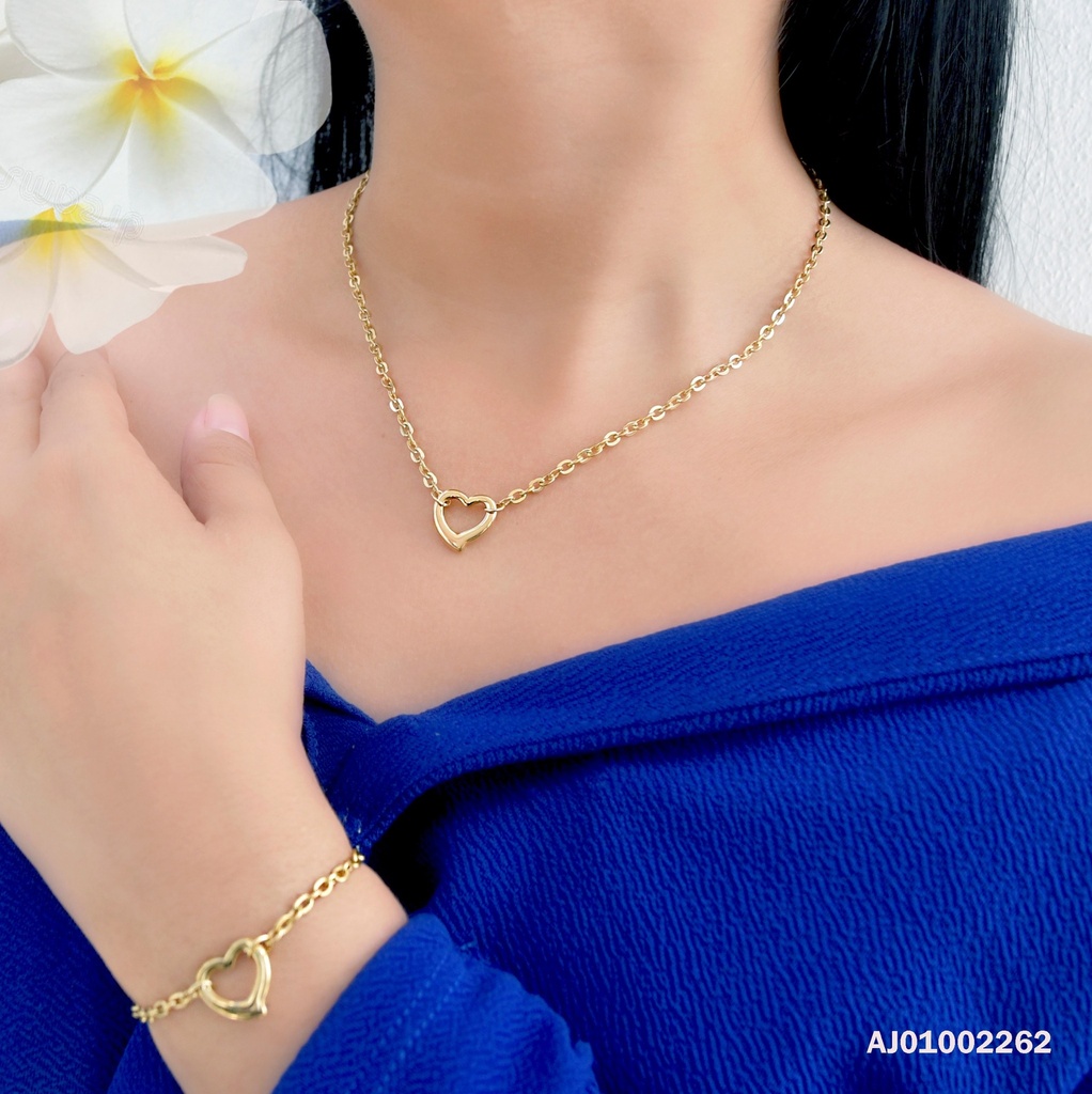JUEGO CADENA/PULSERA DIJE CROQUI CORAZÓN ATRAVESADO POR CADENA