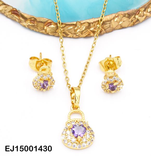 JUEGO CARTERITA ZIRCONIAS C/CORAZÓN CENTRO