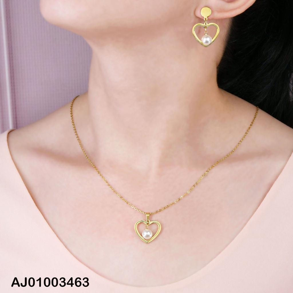 JUEGO CDN ACERO CORAZON CROQUIS CON ESFERA BLANCA COLGANTE