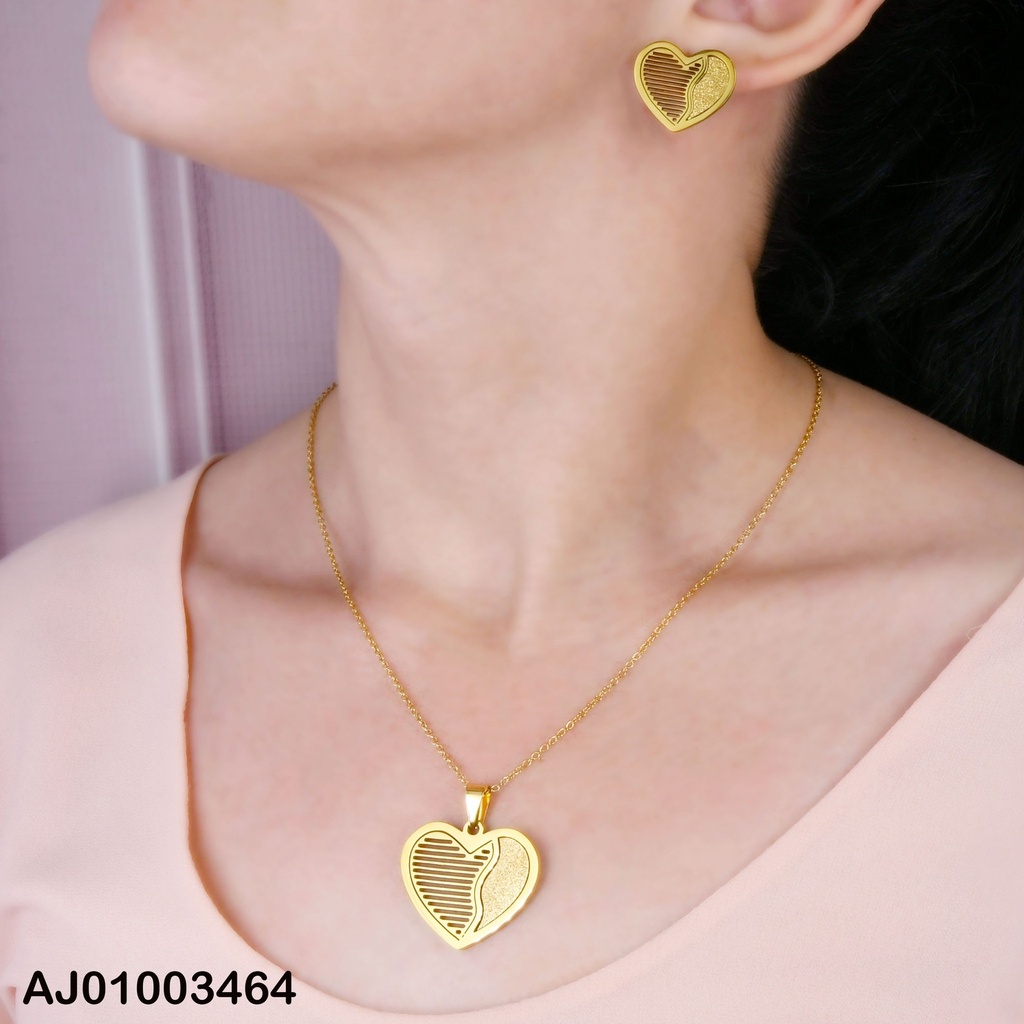 JUEGO CDN ACERO CORAZON MITAD RAYADO Y MITAD DORADO