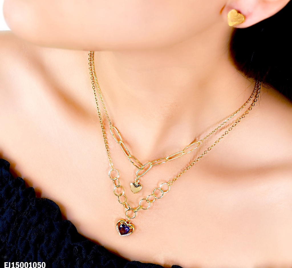 JUEGO CON ARETES CORAZON METÁLICO Y DIJE CORAZÓN AZUL