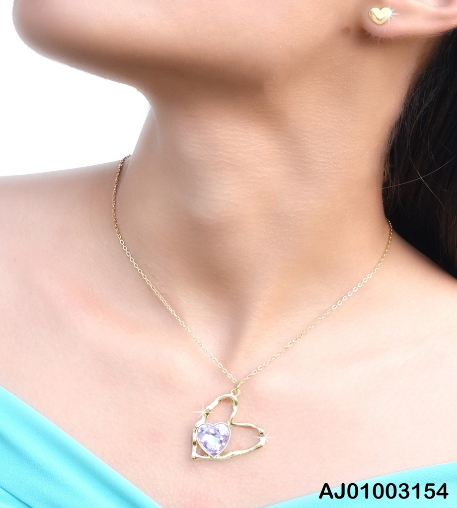 JUEGO CORAZONE ARETES PLACA DIJE CROQUI C/ZIRC💜