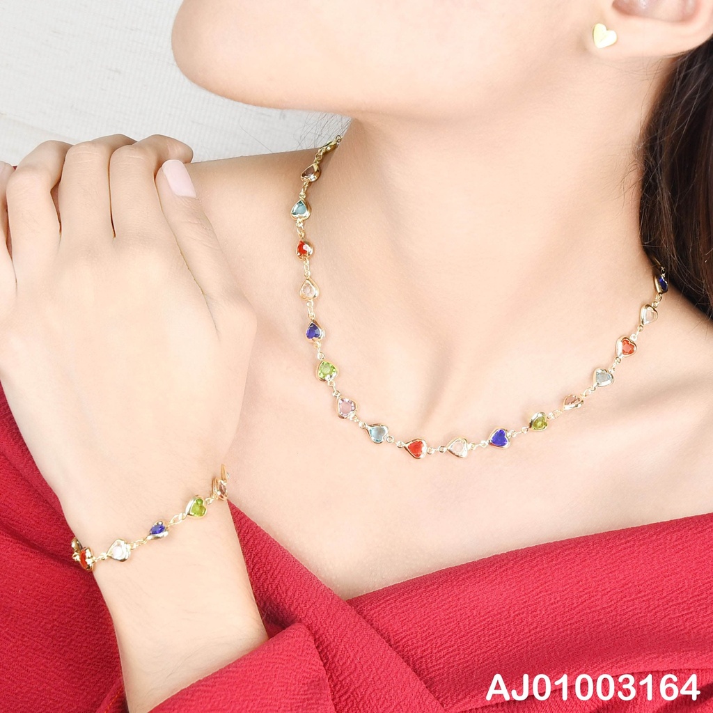 JUEGO CORAZONES ARETES PLACA.CADENA/PULSERAS COL.V