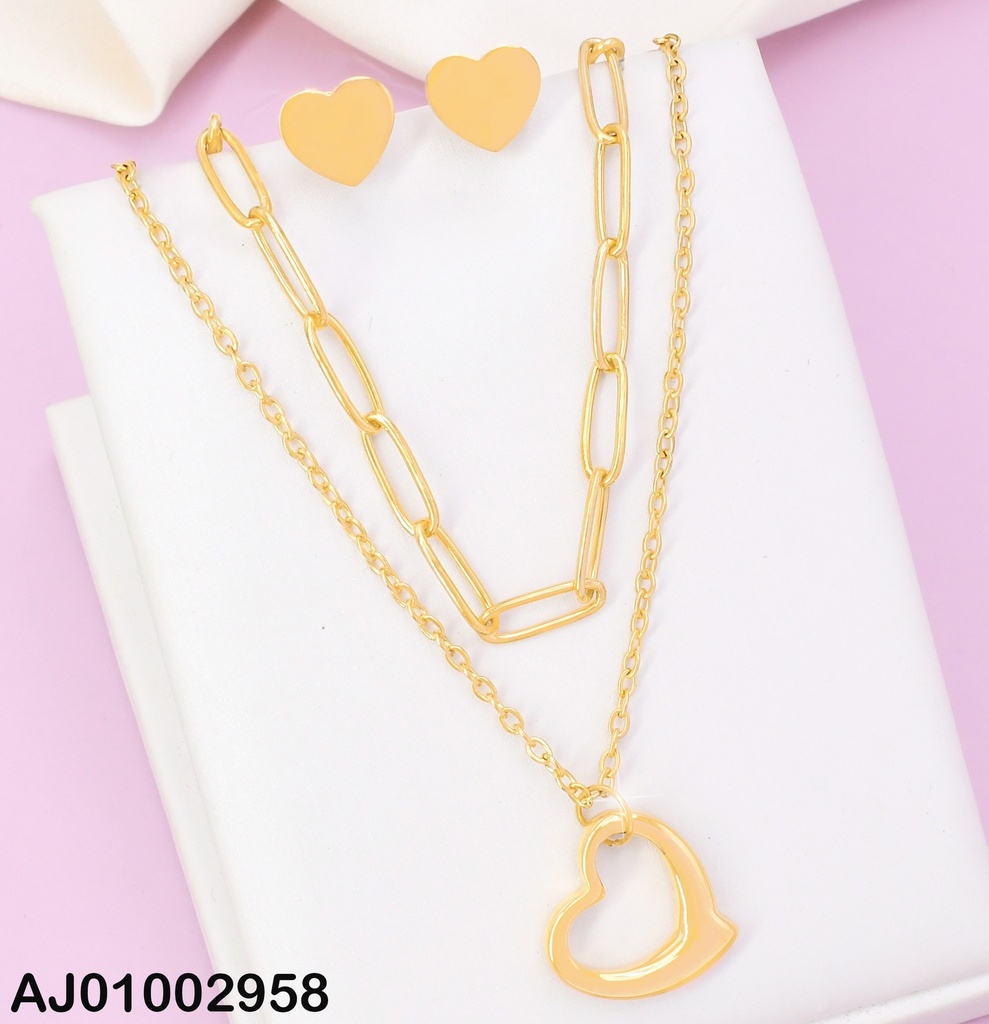 JUEGO CORAZONES ARETES PLACAS DIJE CROQUI LATERAL