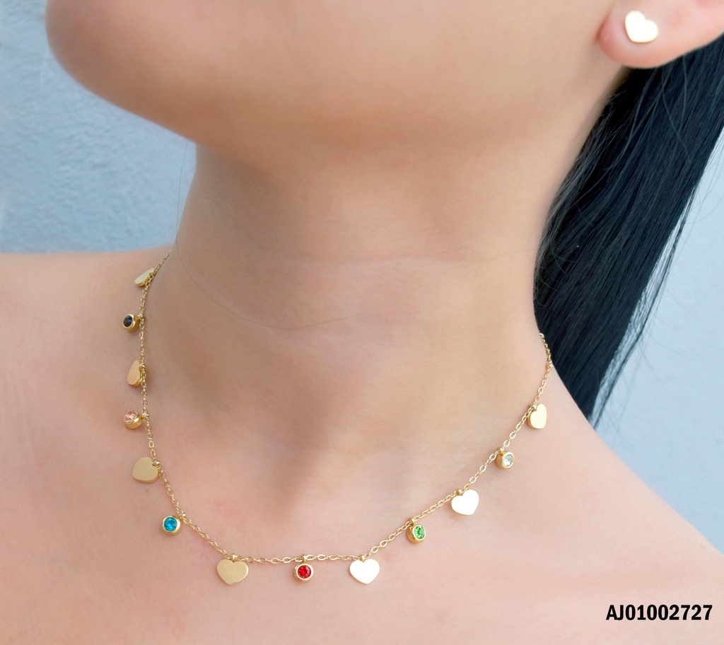 JUEGO CORAZONES CADENA C/ZIRCONIAS COL-♥