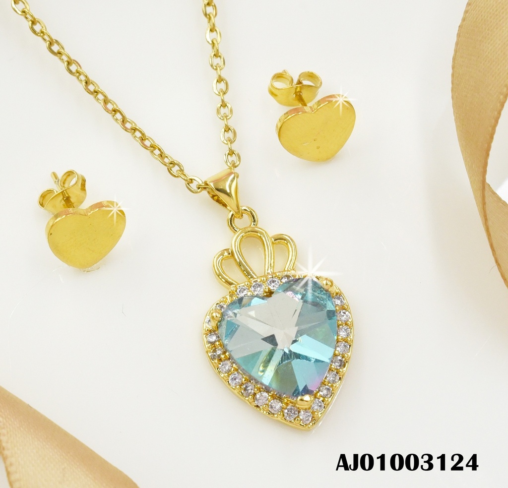 JUEGO CORAZONES DETALLES ARETES:PLACA DIJE:💙C/CORONA