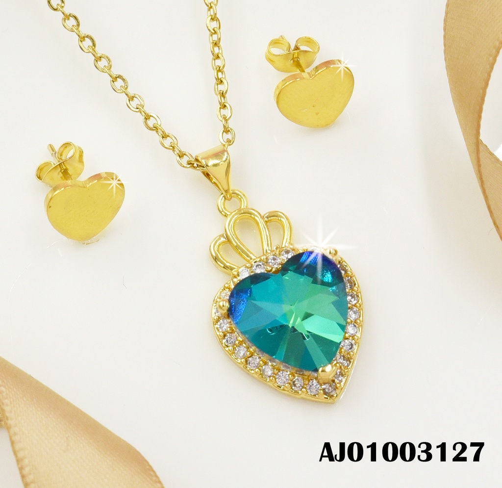 JUEGO CORAZONES DETALLES ARETES:PLACA DIJE:🤍TURQUESA C/CORONA