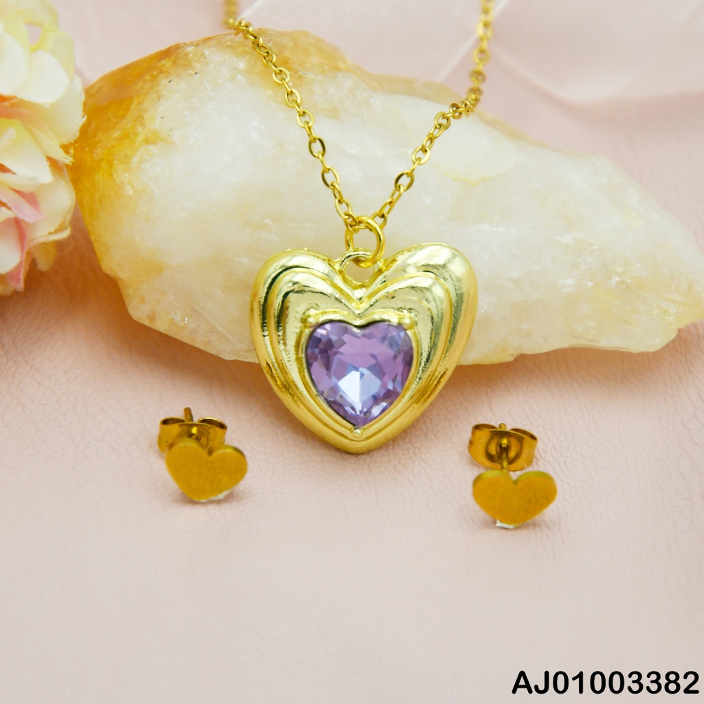 JUEGO CORAZONES DETALLES MINI DIJE DORADO C/ZIRC LILA