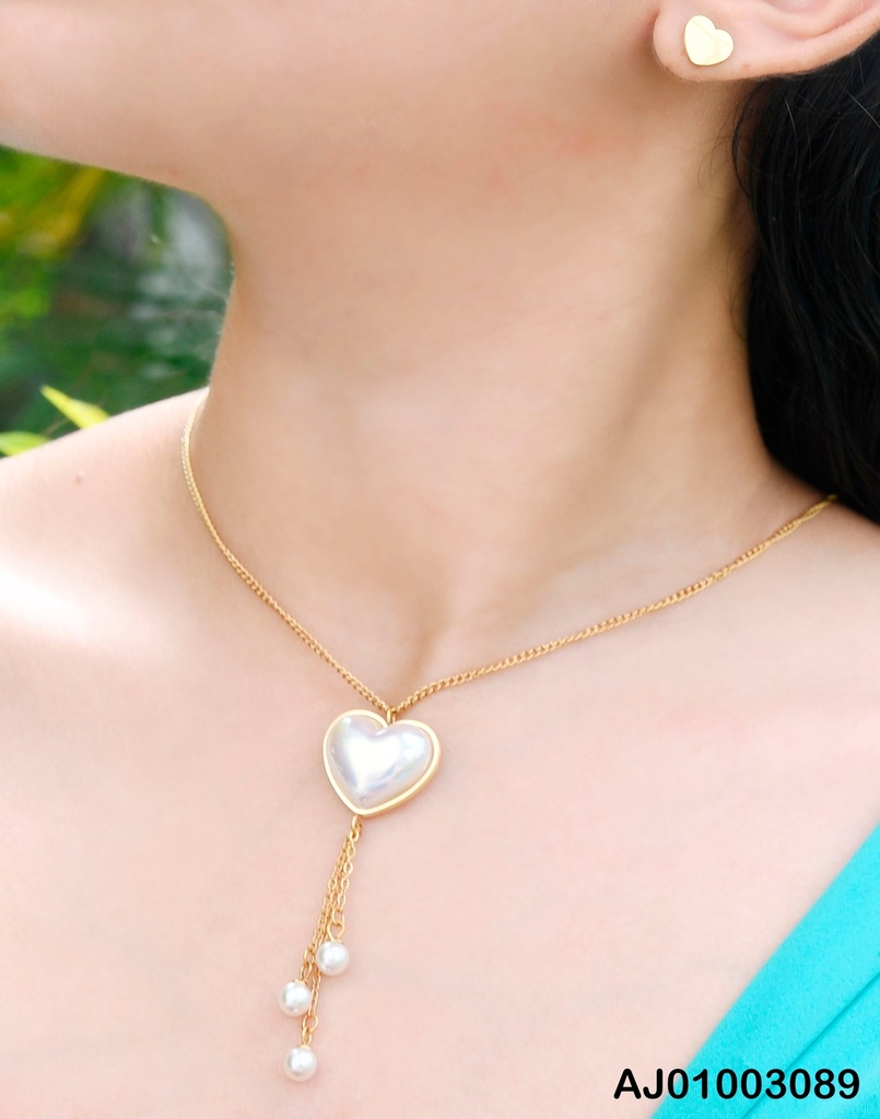 JUEGO CORAZONES DIJE BLANCO CON CADENITAS/PERLAS 3 COLGANTES