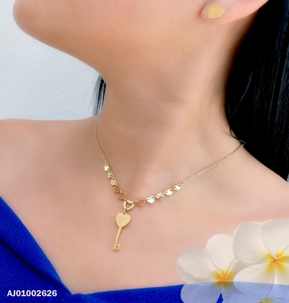 JUEGO CORAZONES DIJE LLAVE DORADA LISA