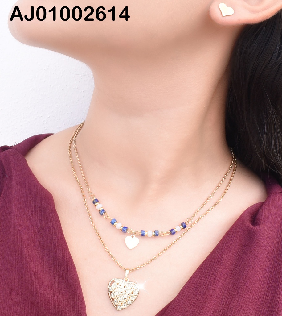 JUEGO CORAZONES DOBLE CAD. DIJE CORAZONES ZIRC.CENTRO