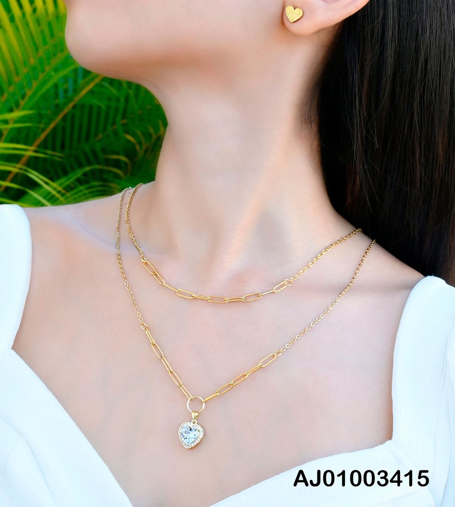 JUEGO CORAZONES DOBLE CAD. DIJE CORAZÓN ZIRCONIA