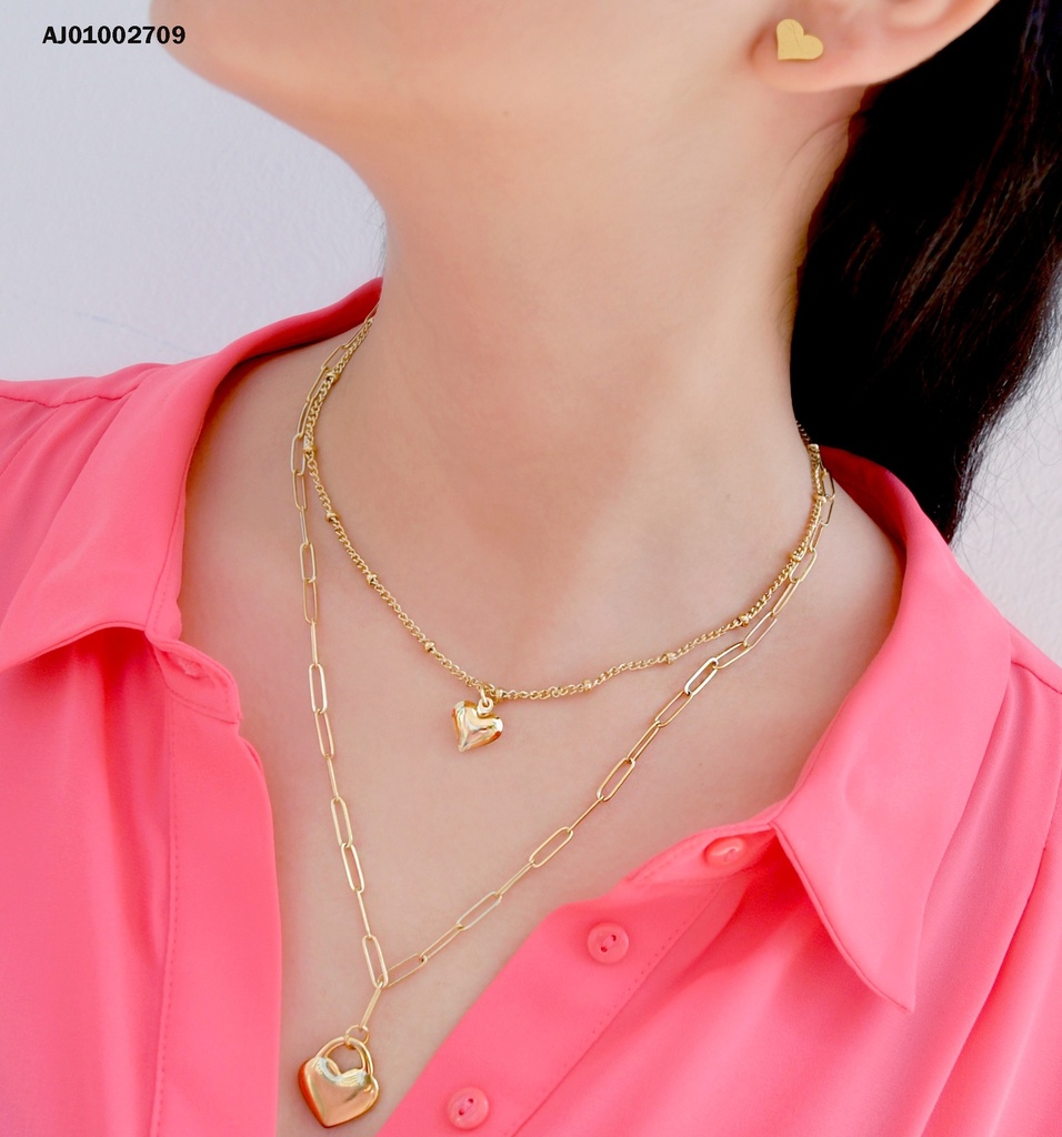 JUEGO CORAZONES DOBLE CAD. DIJES♥ INFLADO/CANDADO
