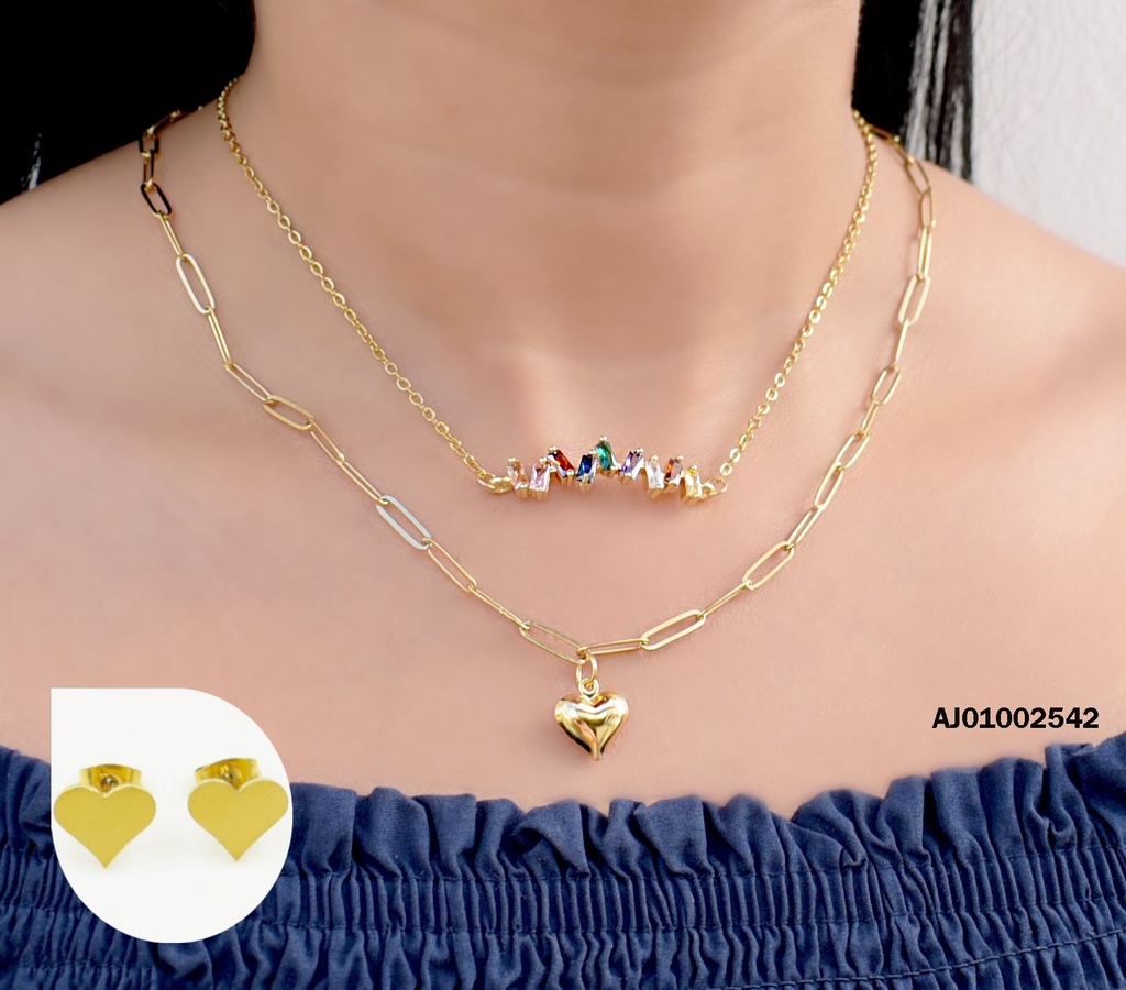 JUEGO CORAZONES DOBLE CADENA DIJES PIEDRAS⬜/♥ INFLADO