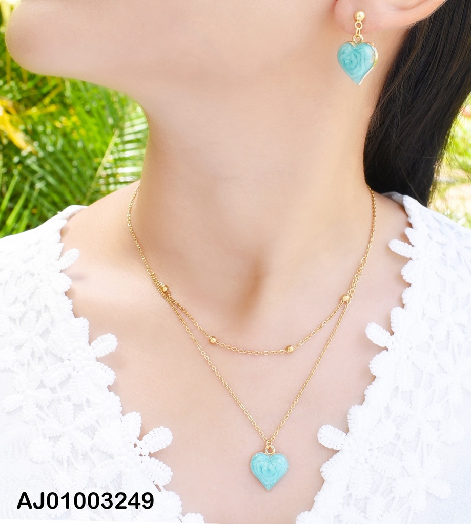 JUEGO CORAZONES TURQUESA ARETES COLGAR