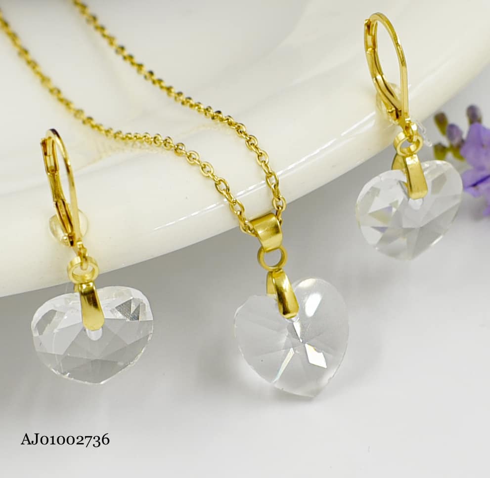 JUEGO CORAZÓN CRISTAL, ARETES DE COLGAR