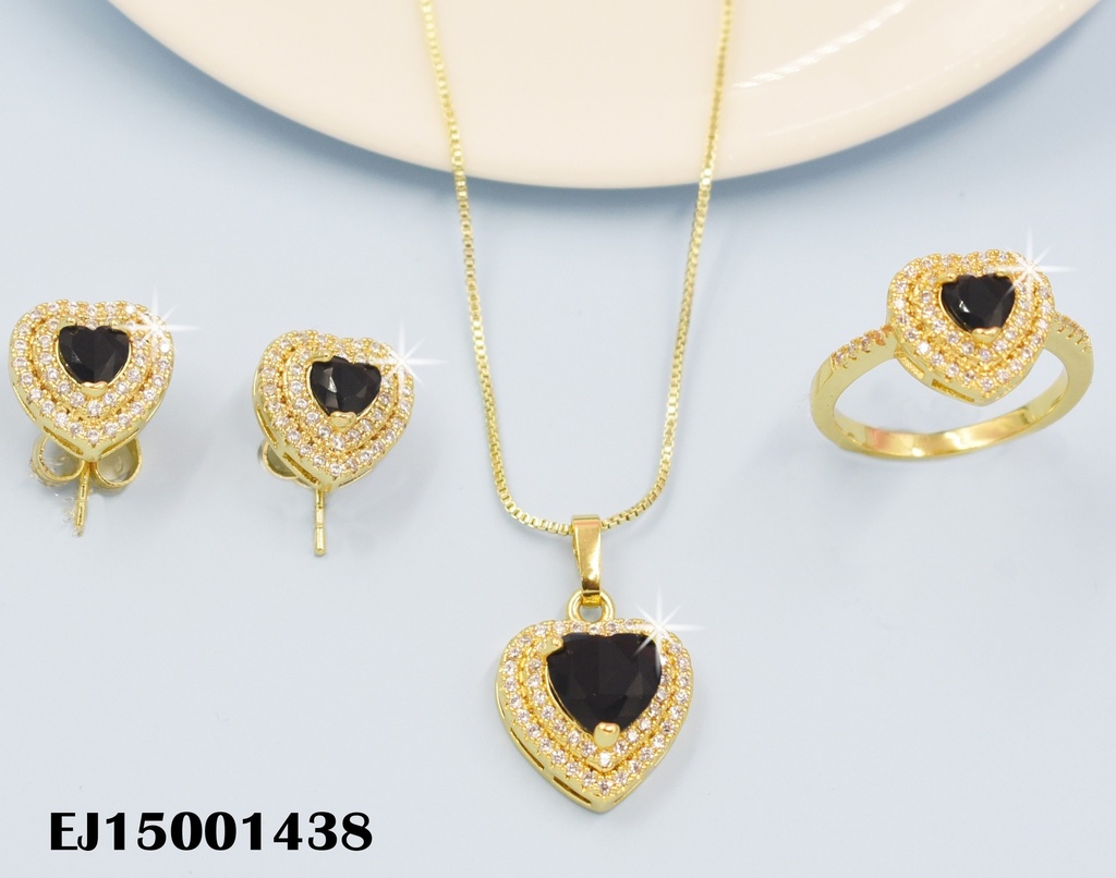 JUEGO CORAZÓN NEGRO ZIRCONIA DOBLE BORDES ZIRCONIAS