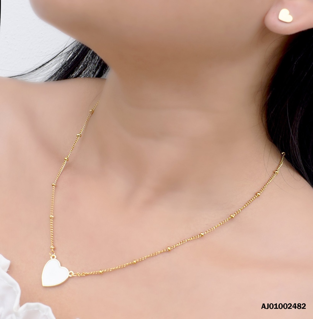 JUEGO CORAZÓN,CADENA C/PELOTITAS DIJE ♥ BLANCO